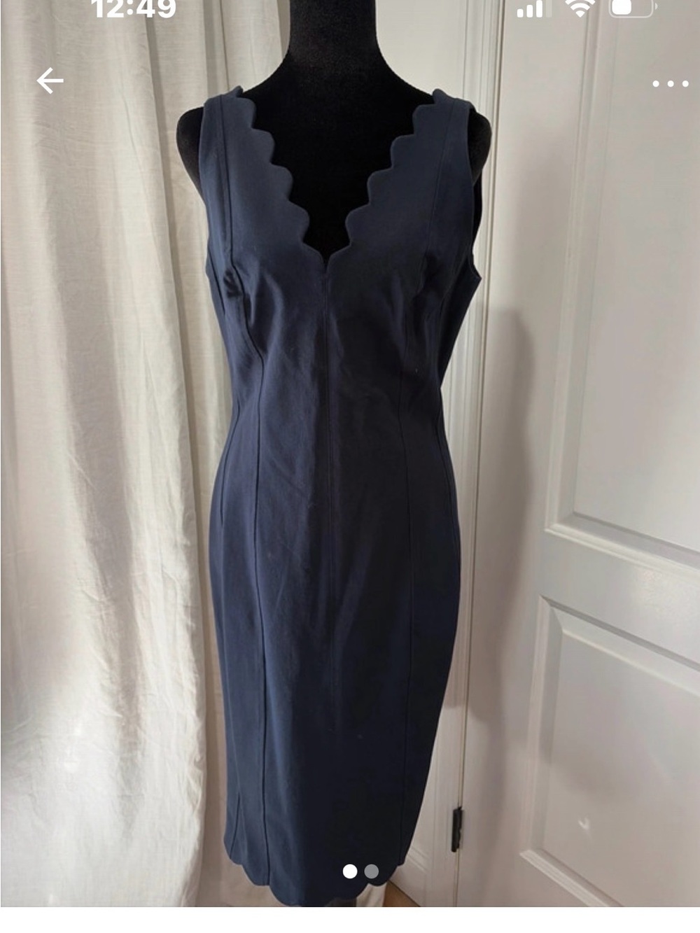 Banana Republic Navy Scallop V-Neck Midi Sheath Dress